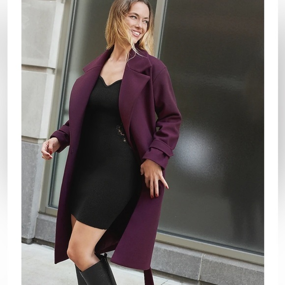 Belted Wrap Front Faux Wool Coat size Large express Womens NWT purple Jacket